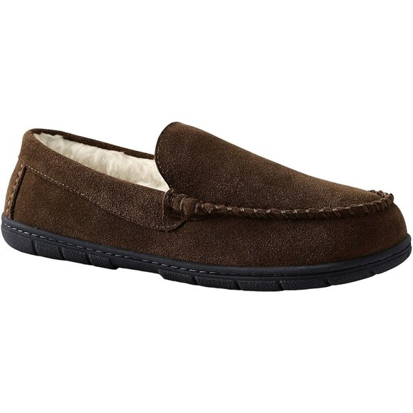 Lands End Suede Moccasin Slippers Men's Dark Mahogany Size 10 Med JJ1831 - Picture 1 of 2